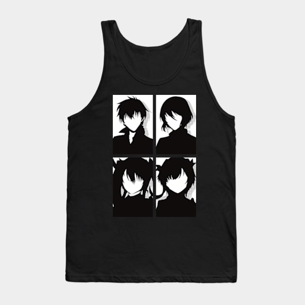 The Misfit of Demon King Academy or Maou Gakuin Anime Characters : Anos Voldigoad, Misha Necron, Sasha Necron, and Lay Glanzudlii in Black and white Minimalist Pop art Design Tank Top by Animangapoi